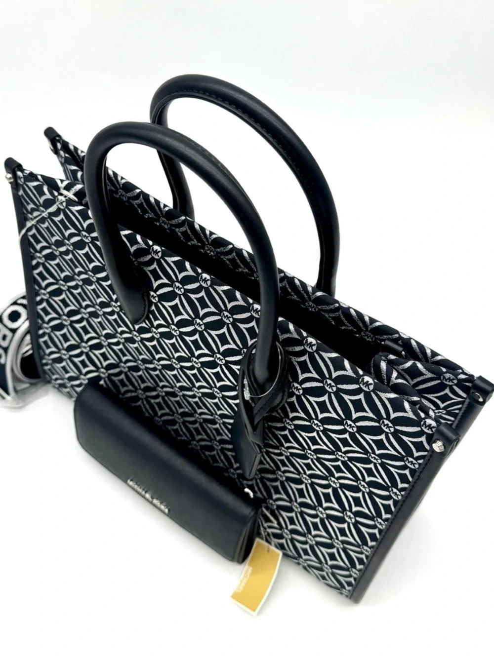 Michael Kors Medium Mirella Tote Bag & Large Trifold Wallet - Black /Silver